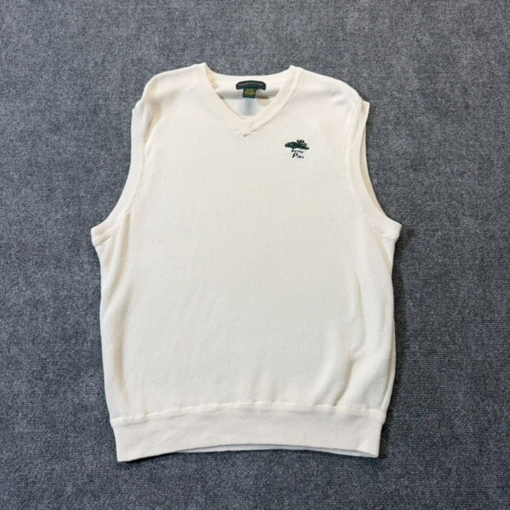 IZOD Club Torrey Pines Golf Sweater Vest Mens L 100% Cotton White Course Logo